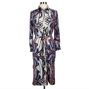 Uncle Frank Colorful Paisley Floral Midi Shirt Dress with Waist Tie Womens XS